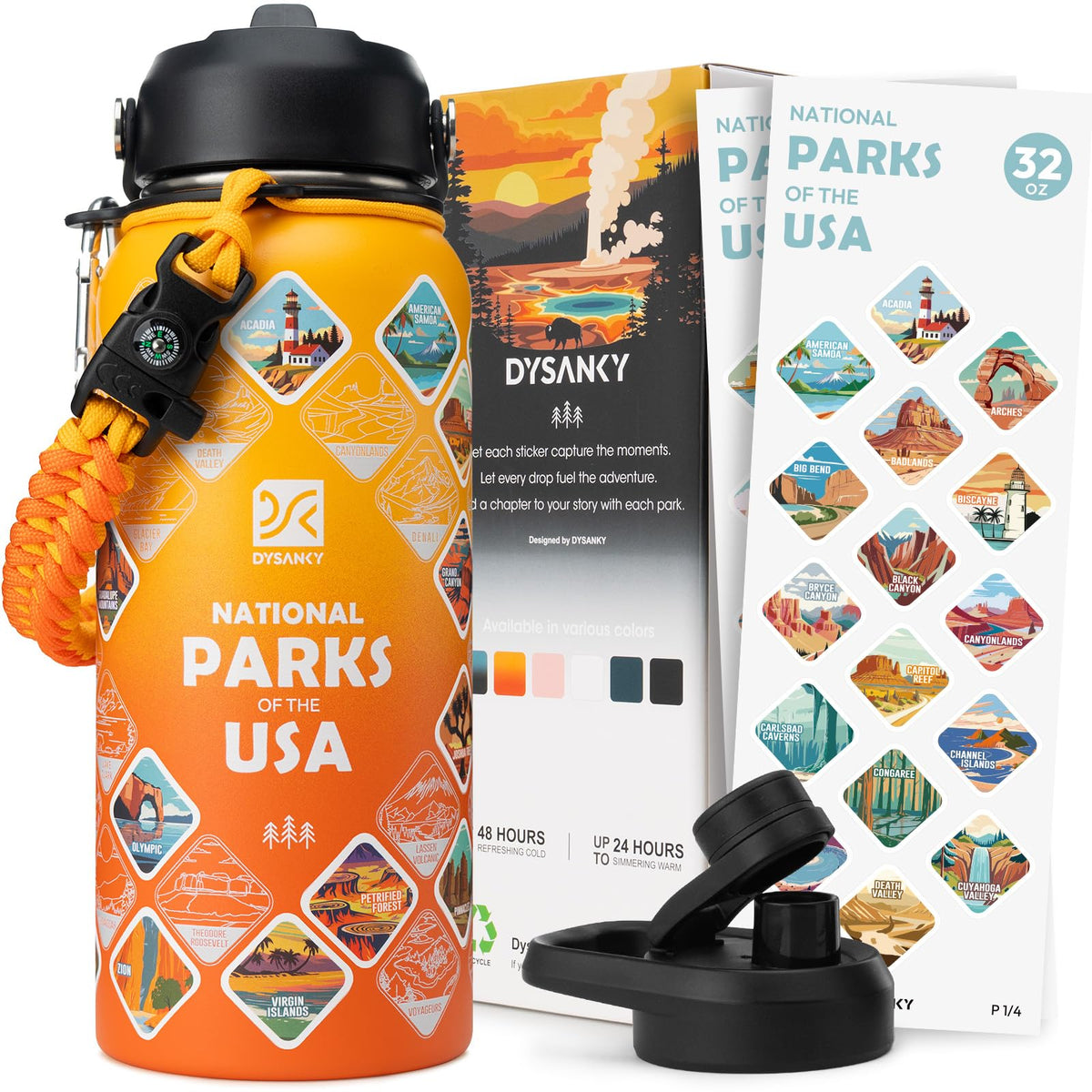 DYSANKY bottle with 63 park stickers for outdoor memories