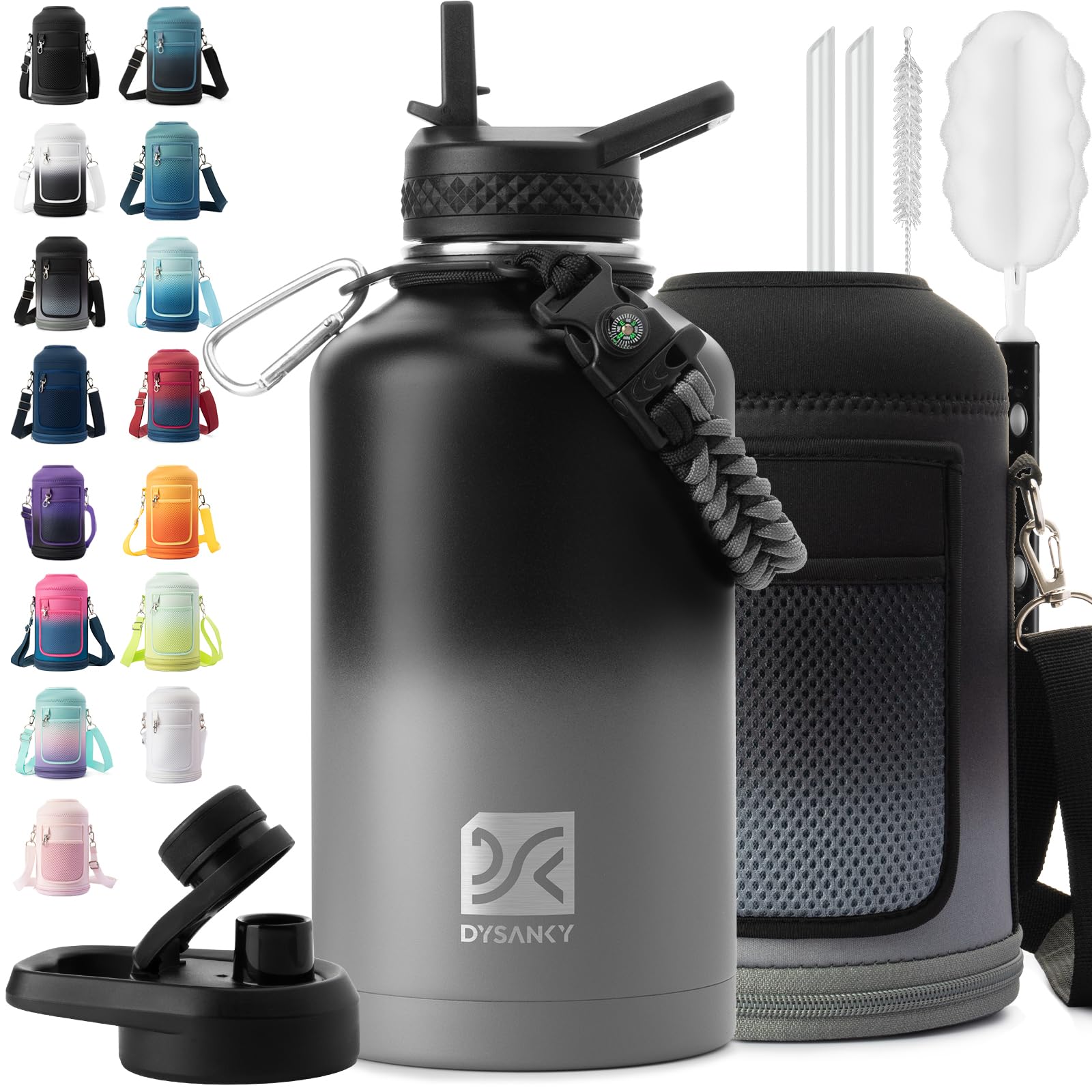 DYSANKY 64 oz insulated bottle with straw for cold drinks on the go.