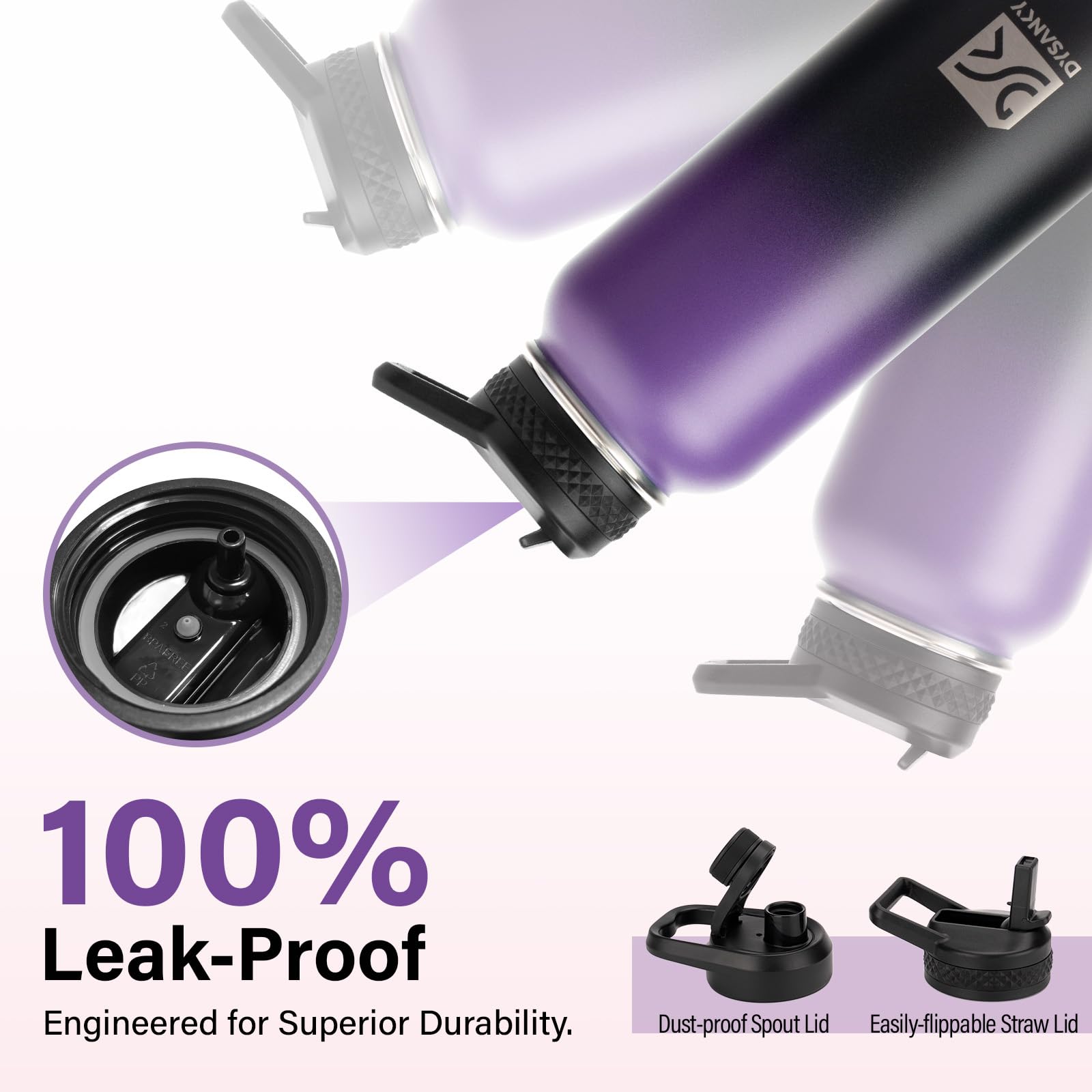DYSANKY bottle wide-mouth with cleaning accessories for easy care.