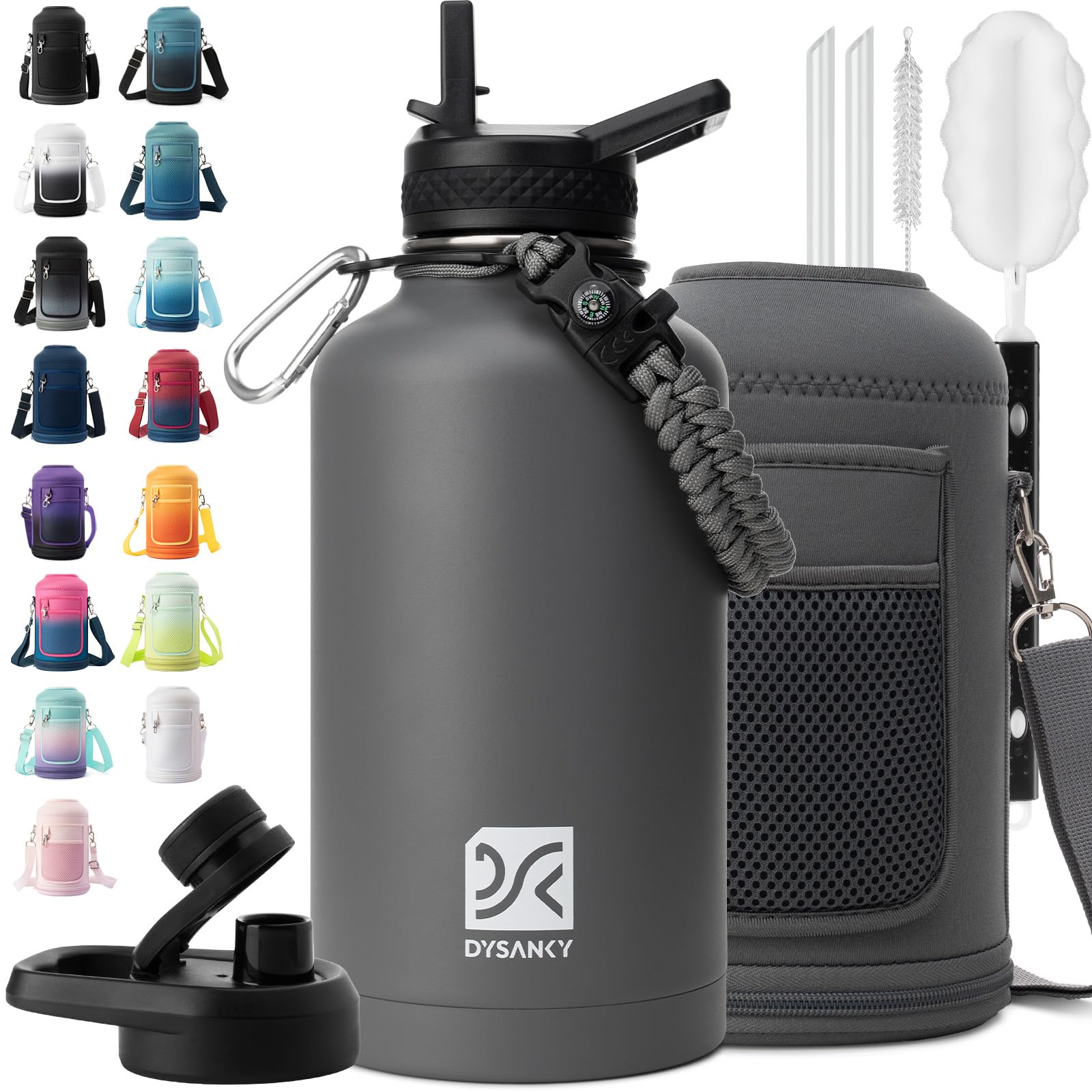 DYSANKY insulated bottle with straw for easy sipping on hikes and workouts.