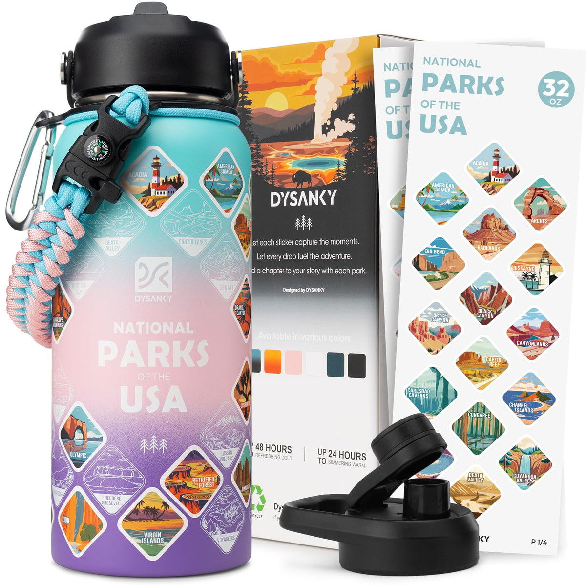 DYSANKY National Parks bottle with 63 stickers for outdoor memories