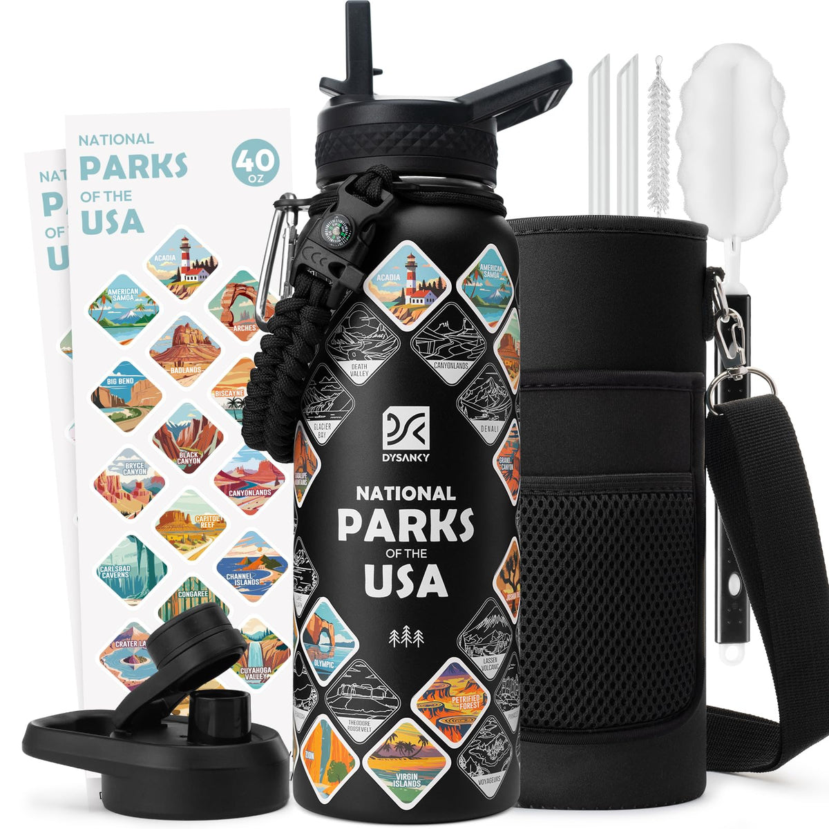 DYSANKY National Parks water bottle 40oz—insulated for cold drinks on hikes.