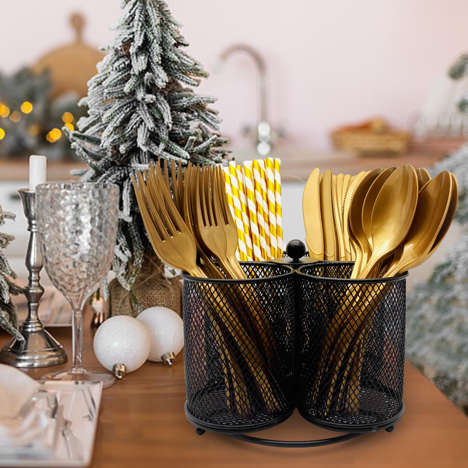 DysanVica black countertop caddy with weighted base prevents tipping.