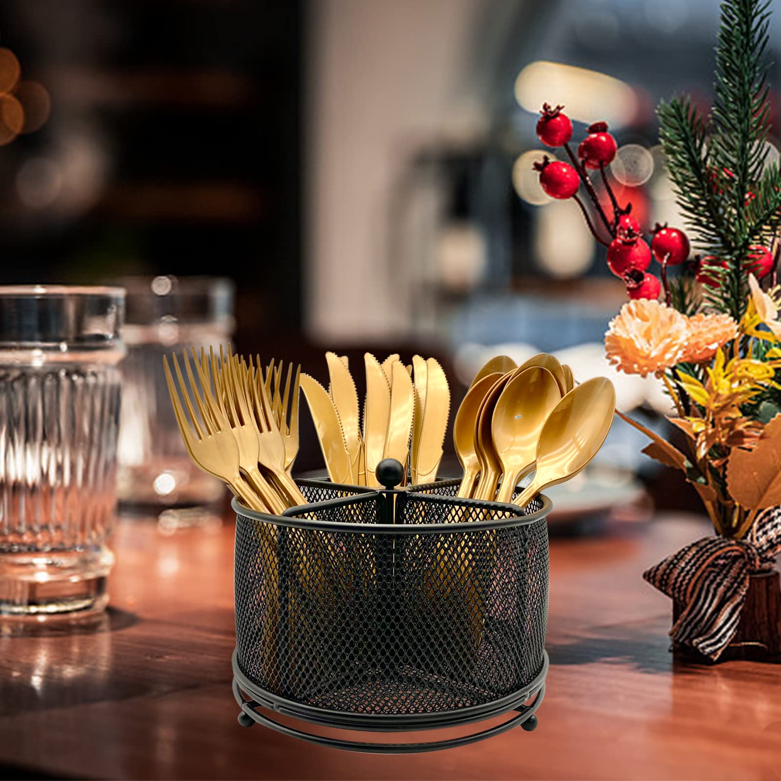DysanVica durable countertop basket stores cutlery and napkins neatly for gatherings.