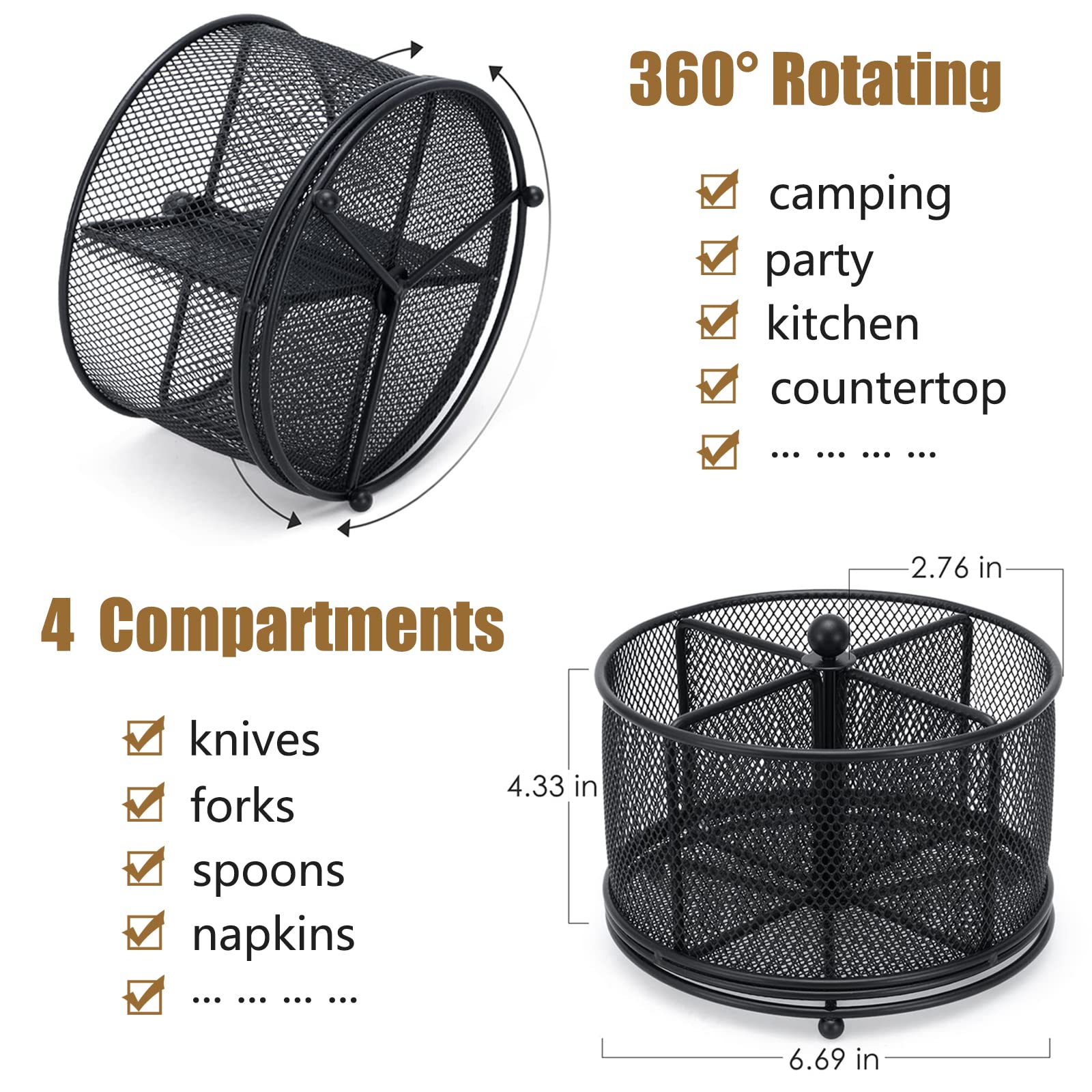 DysanVica metal silverware holder stands upright with a weighted base to prevent tipping.