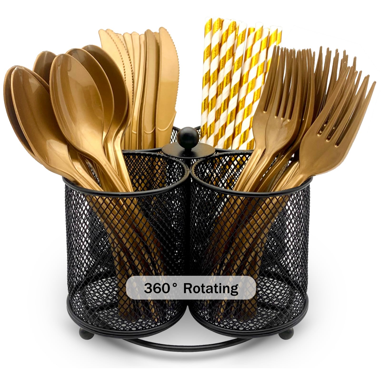 DysanVica silverware holder with 360° rotation keeps utensils organized on the counter.