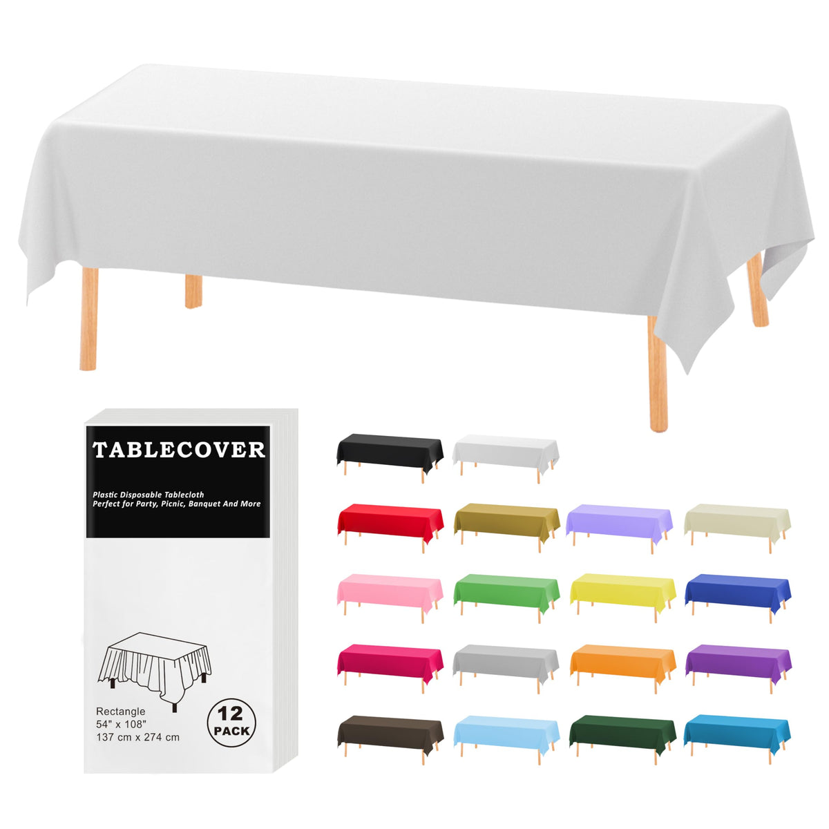 D&Z plastic tablecloth in white rectangle protecting surfaces at parties