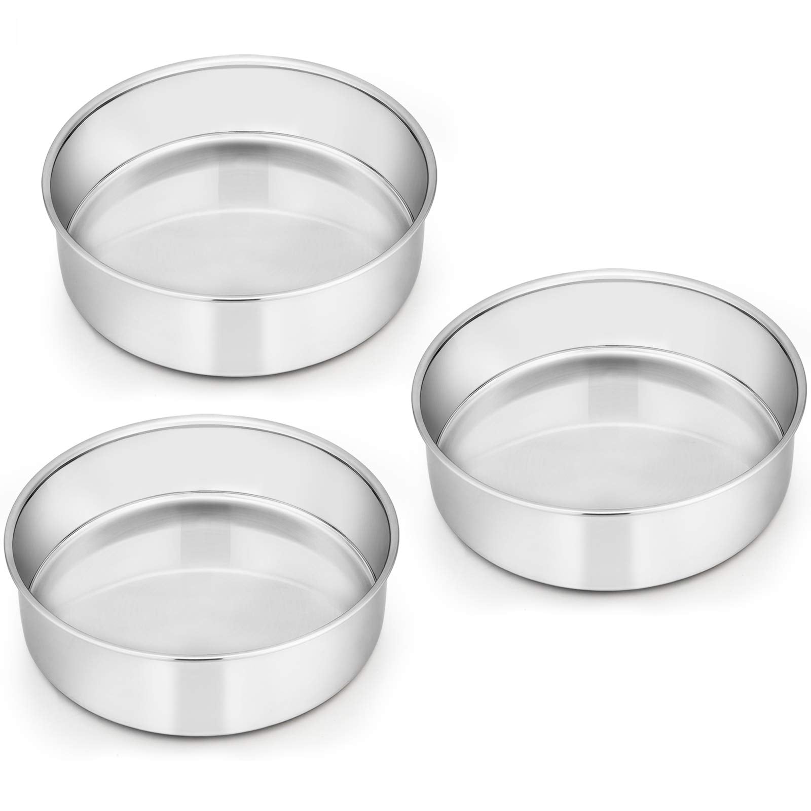 E-far 6 inch cake pan with mirror finish for easy release and even browning.