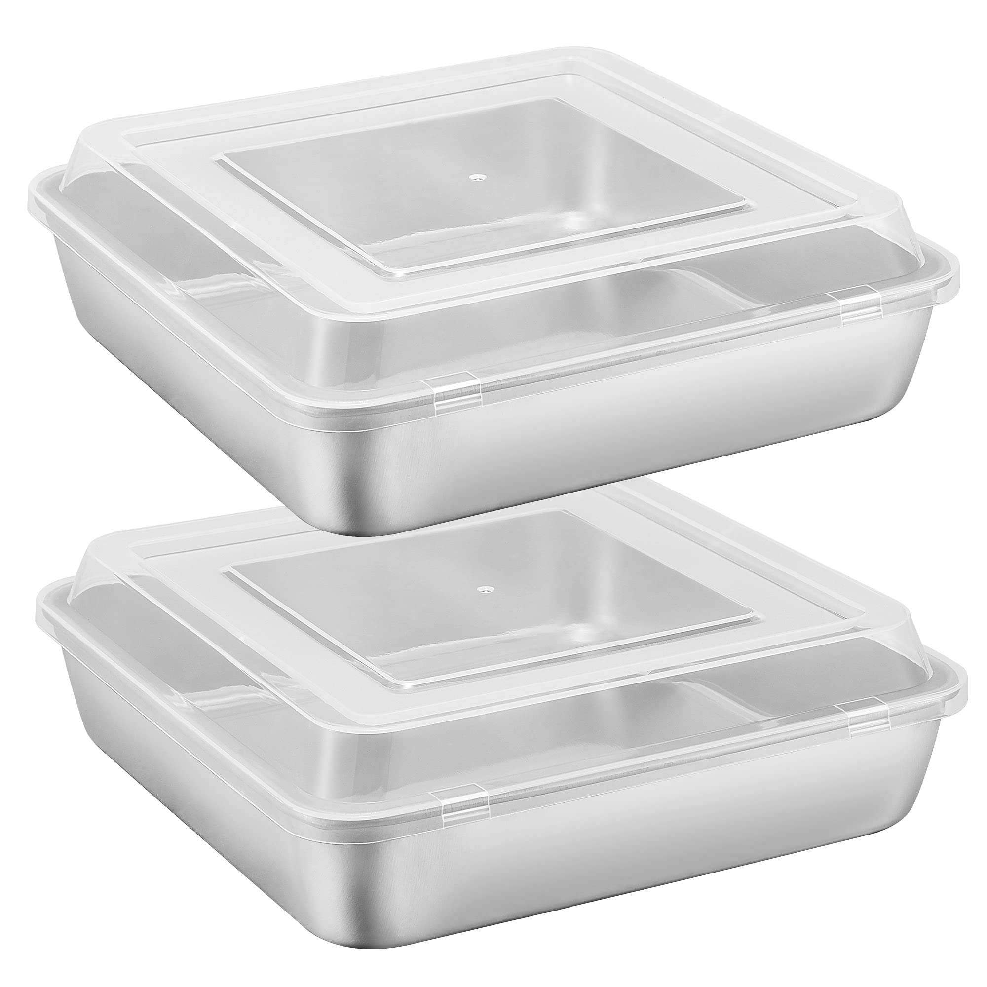 E-far 9 inch square cake pan with lid for easy storage and fresh leftovers.