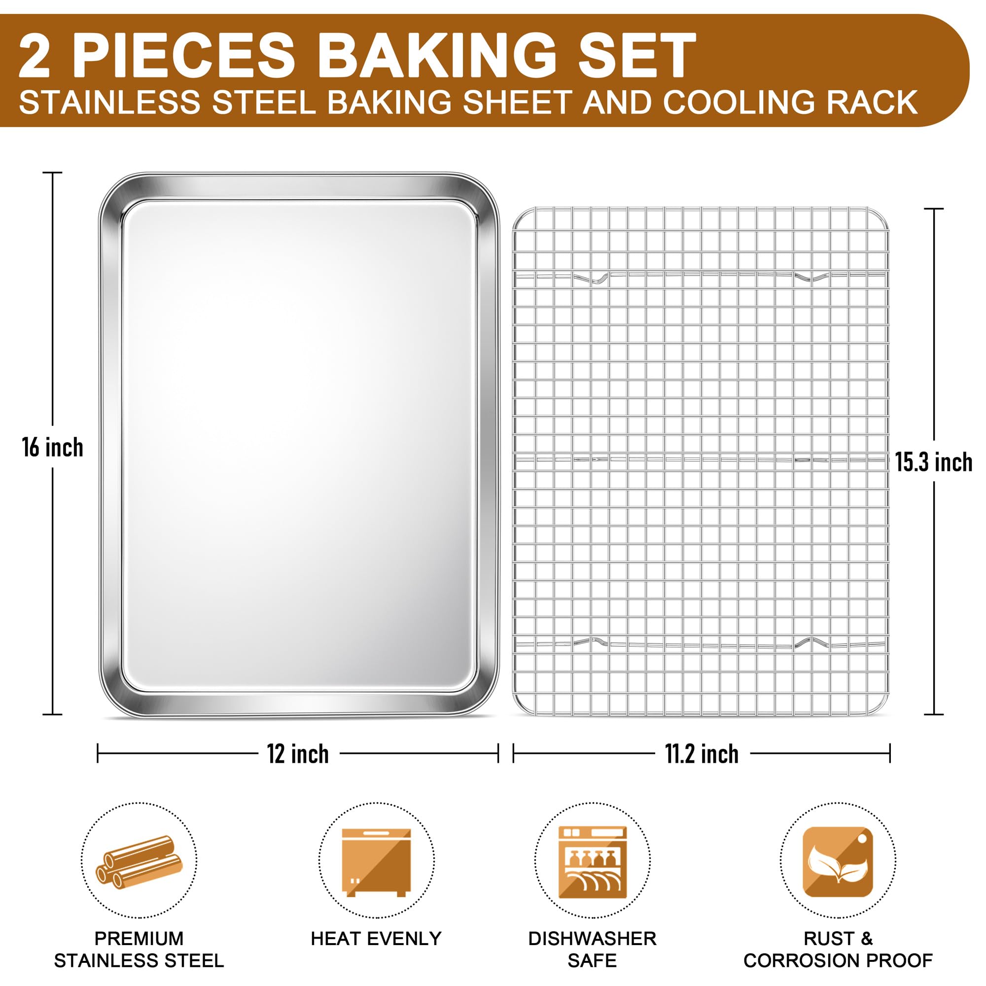 Close-up of E-far baking sheet with wire rack showing clean lines and polished surface