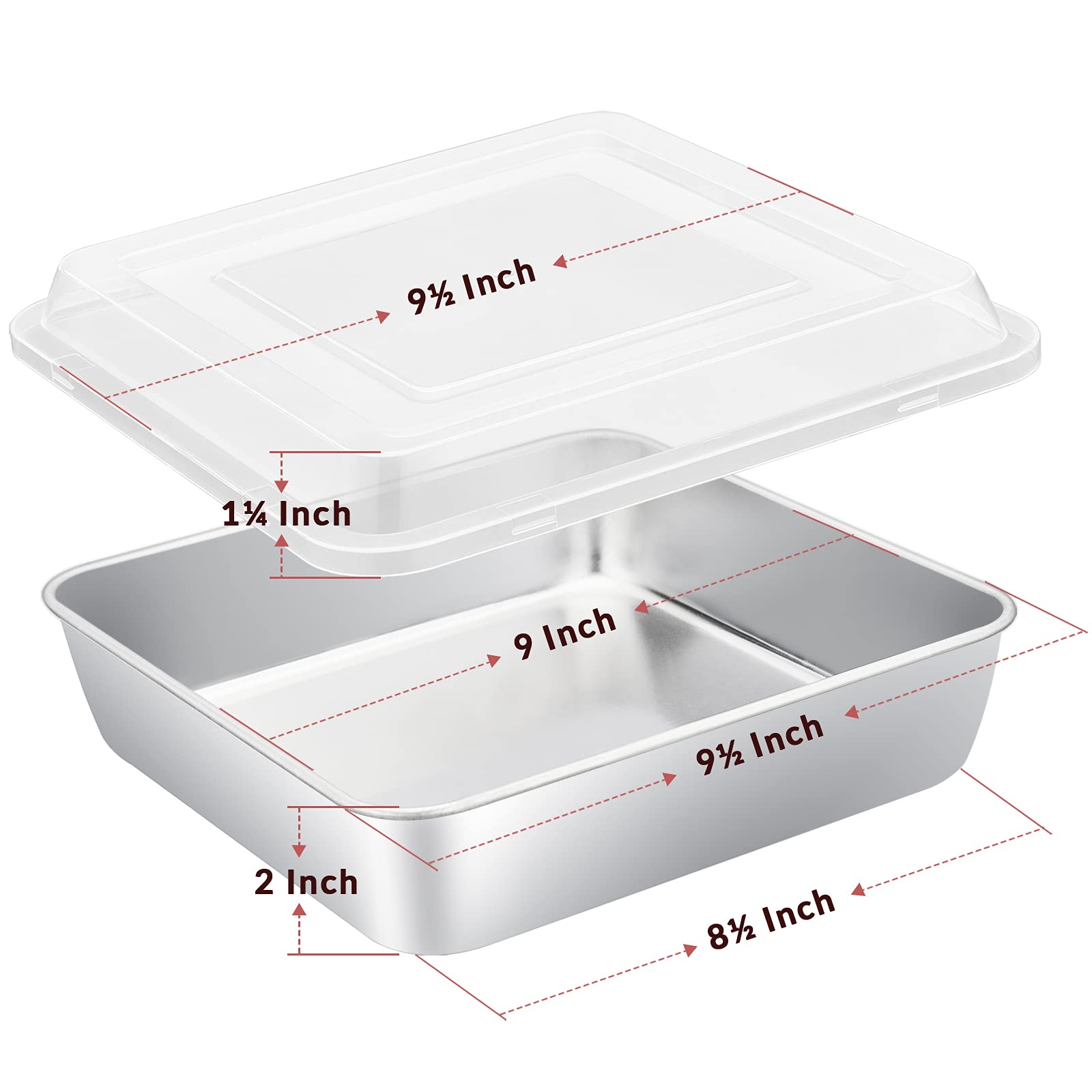 E-far brushed stainless steel square pan shows durable design for even baking.