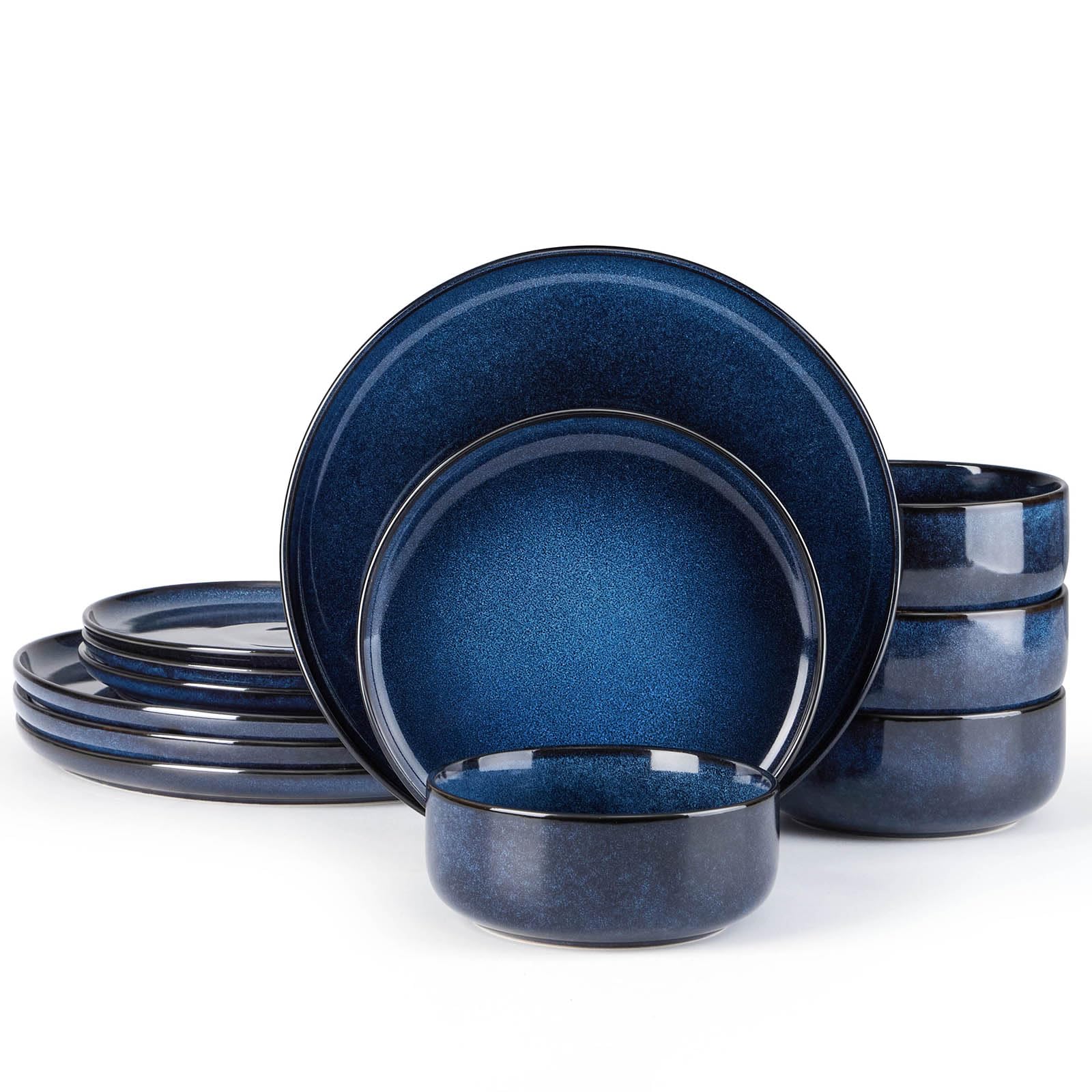 E-far dinnerware plates four-piece set shows sturdy stoneware for everyday meals.