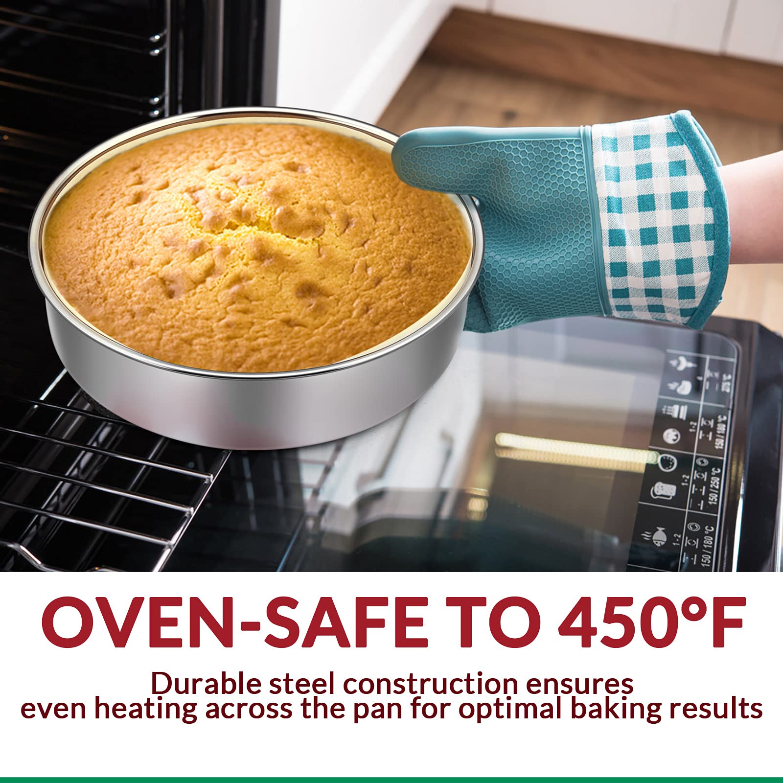 E-far even heat distribution supports consistent browning across the cake.