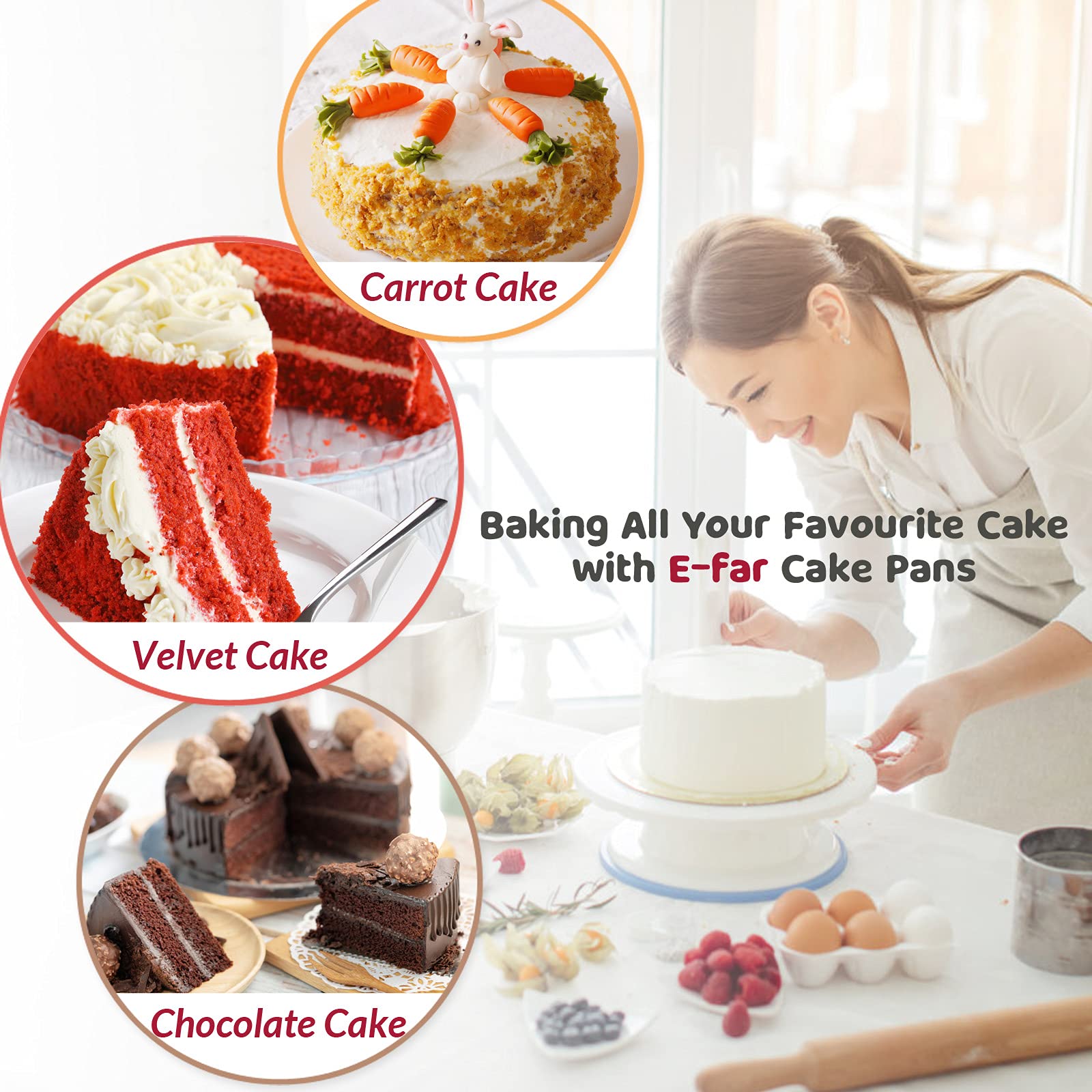 E-far multi-use cake pan suitable for layered cakes, quiches, and more.
