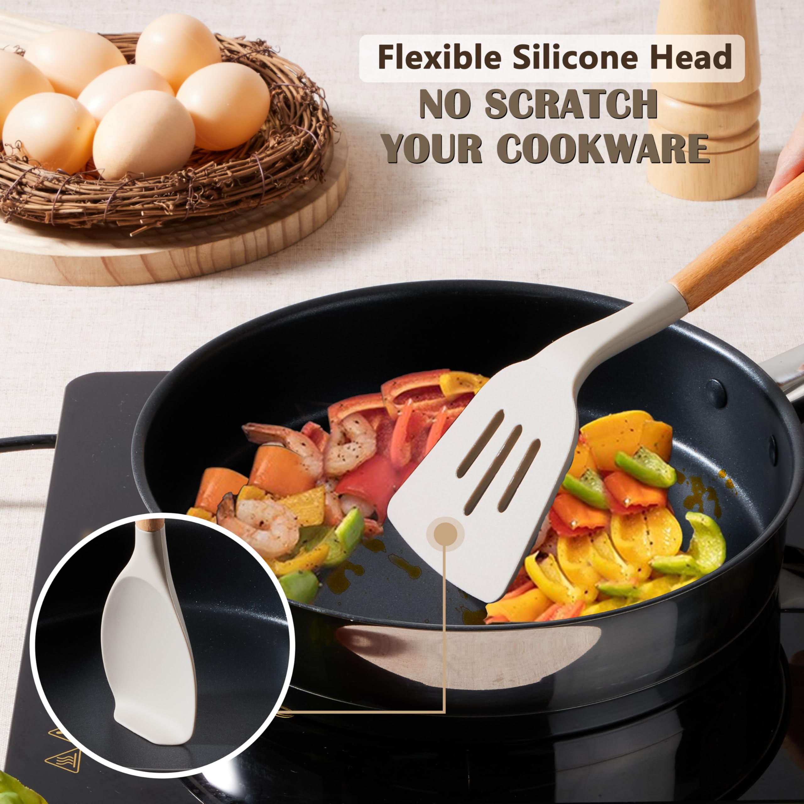 E-far silicone utensils tongs, cool-touch, reliable grip for flipping.