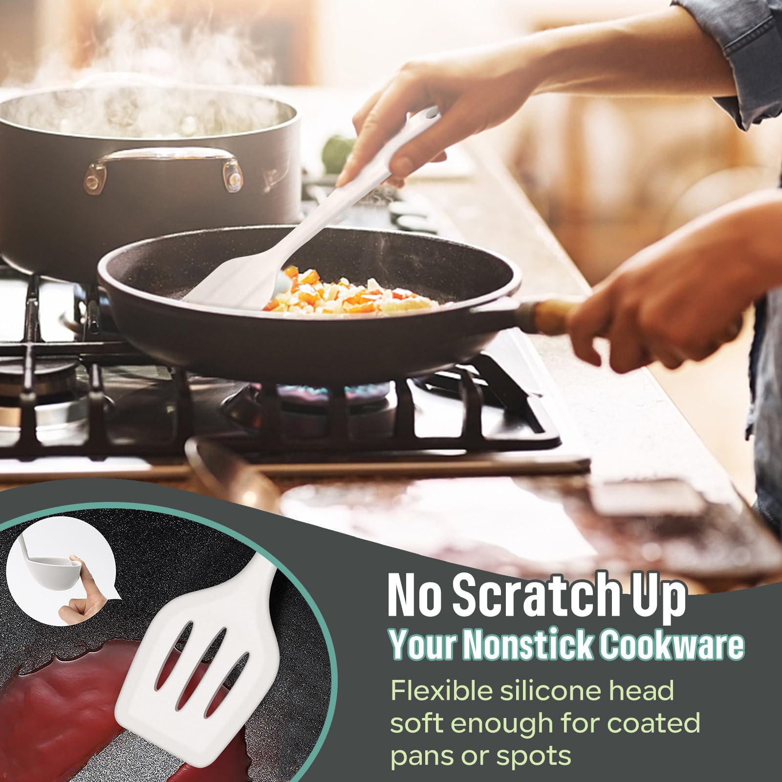 E-far slotted spoon in white; safe stirring and serving