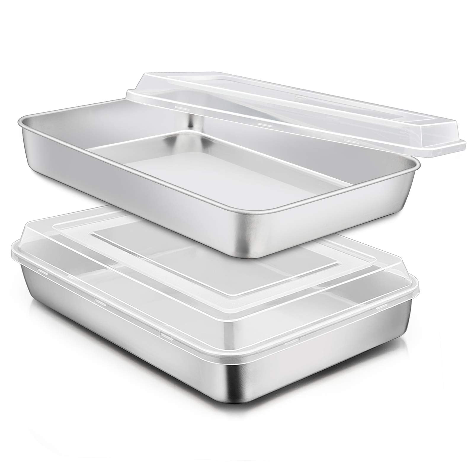 E-far stainless steel baking pan with lid, durable daily-use bakeware.