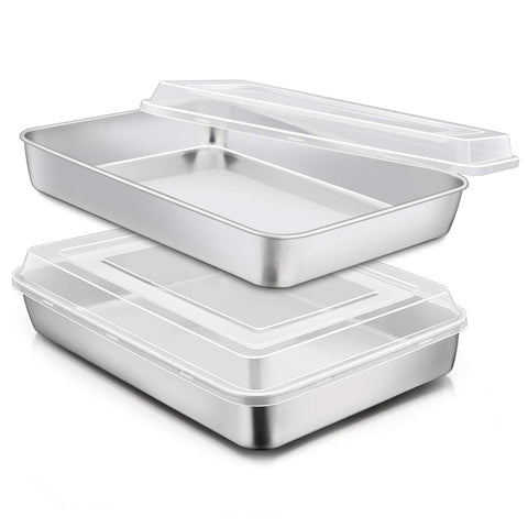 E-far stainless steel baking pan with lid, durable daily-use bakeware.