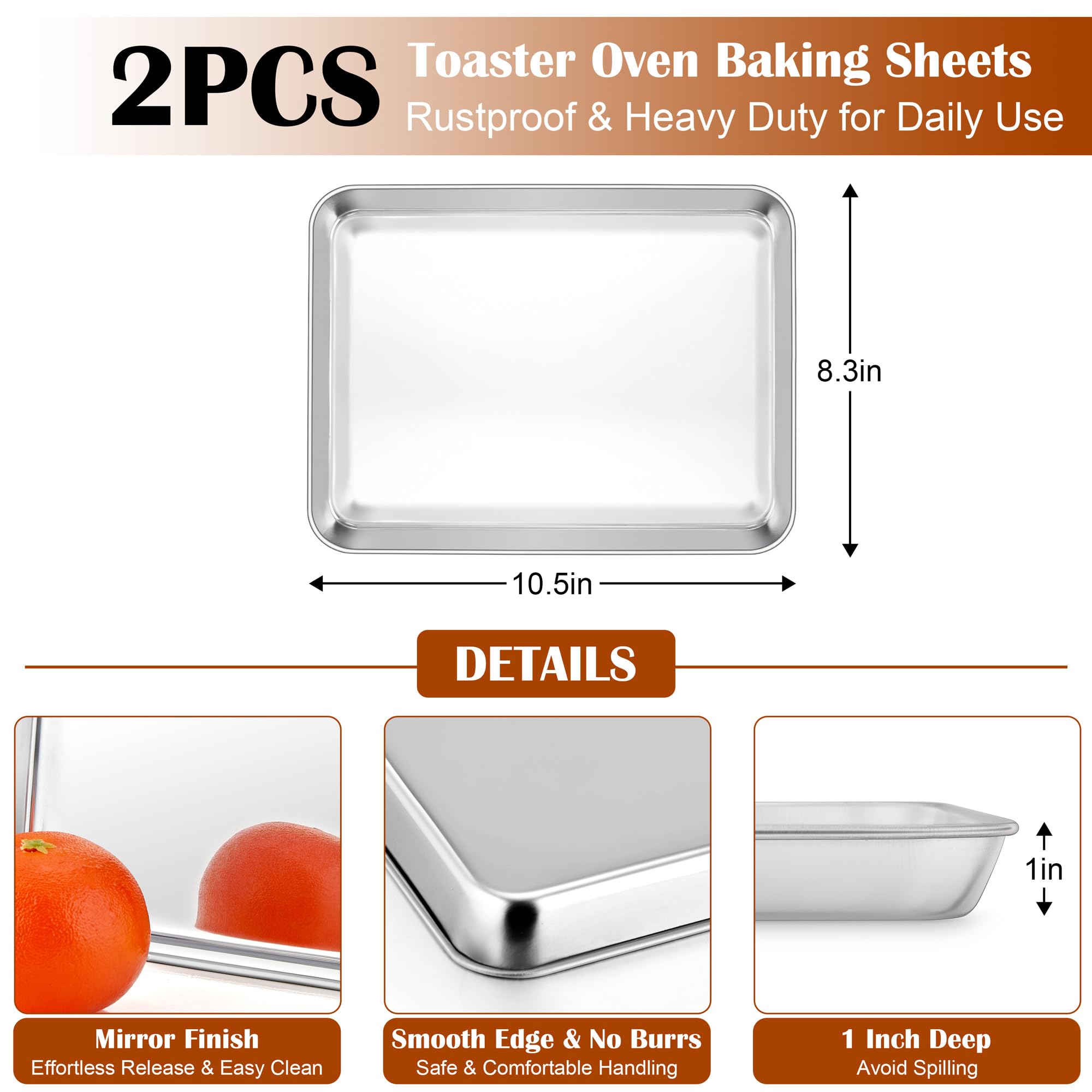 E-far stainless steel baking sheets highlight durable, non-toxic construction.