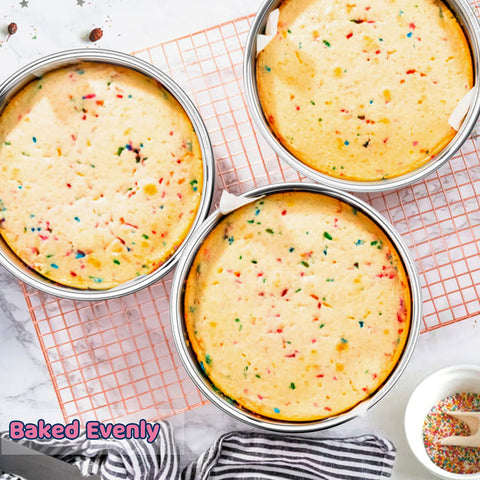 E-far straight-sided pans ideal for precise cake stacks.