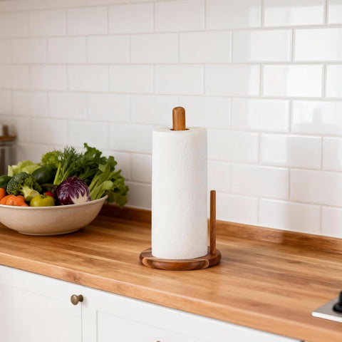 Designed to hold standard paper towel rolls with rustic charm.