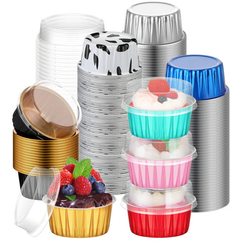 Eaasty aluminum cupcake cups with lids in black-gold color, ideal for secure baking and easy transport.