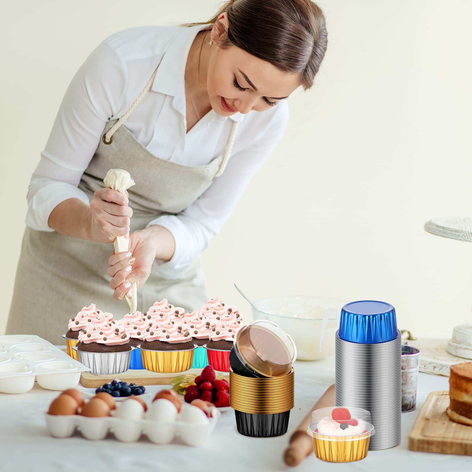 Eaasty gold cups with lids enhance party-ready desserts and gifts.