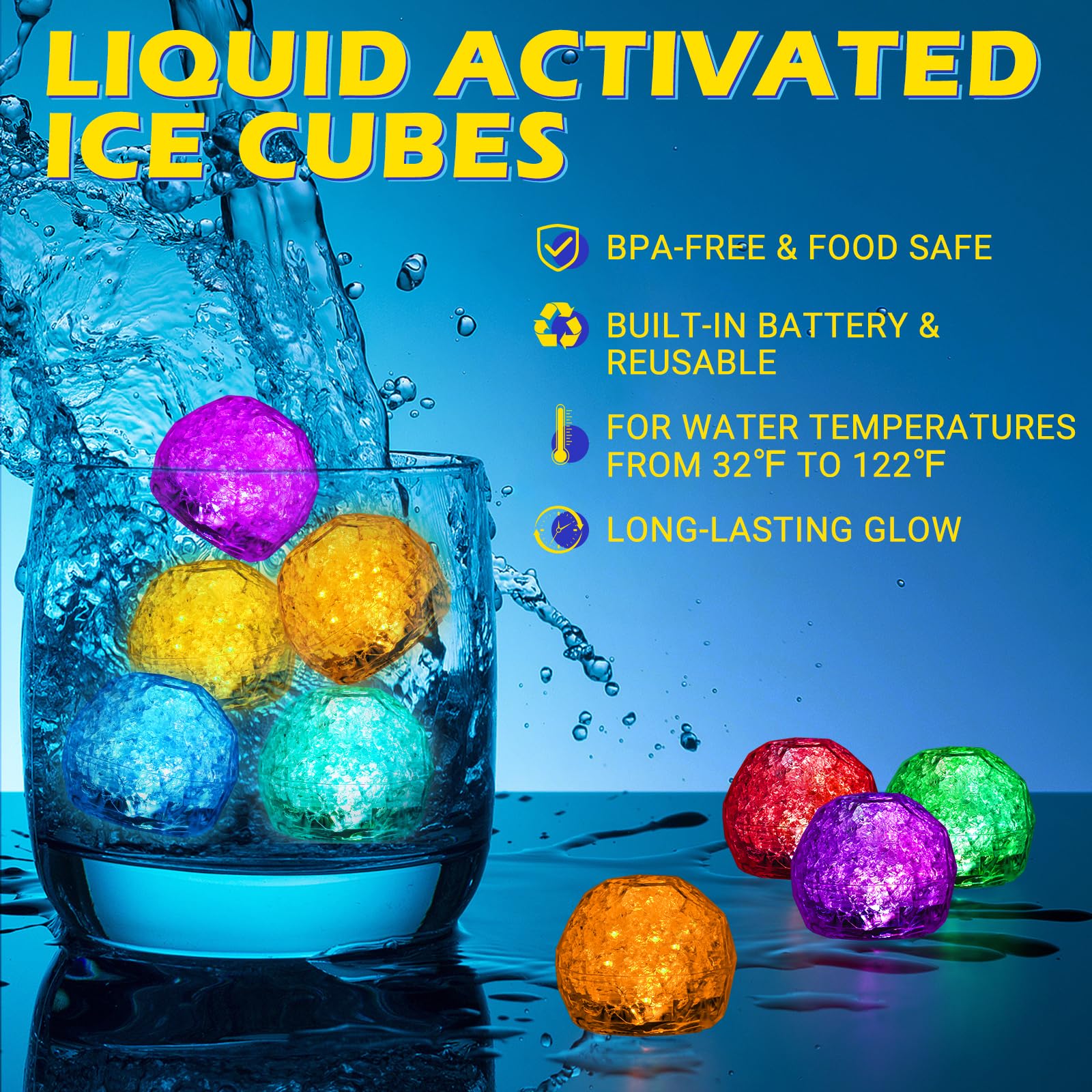 EAFIFRWAP seven-color flashing glow cubes enhance cocktails and parties.