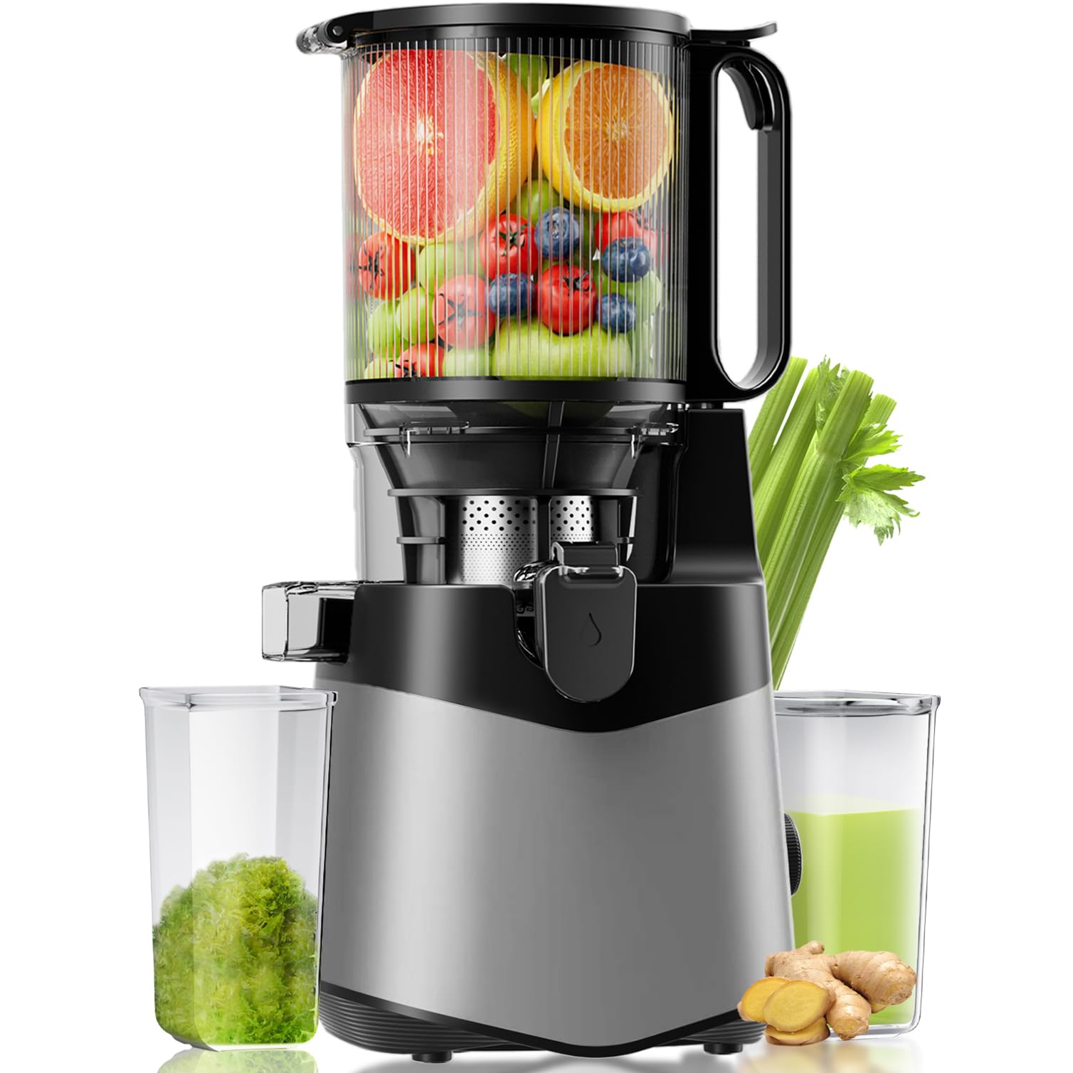EanOruus cold press juicer exterior in dark grey for a sleek kitchen look.