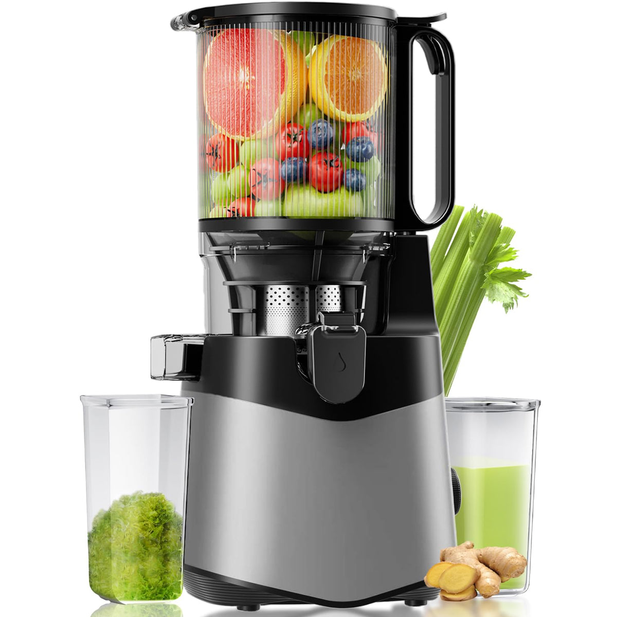EanOruus cold press juicer exterior in dark grey for a sleek kitchen look.