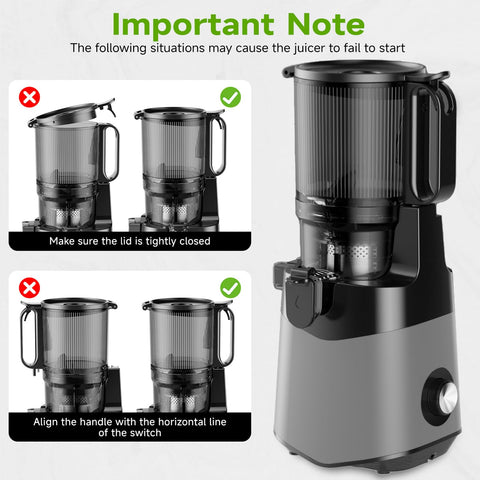 EanOruus reverse mechanism quickly clears clogs when juicing fibrous greens.