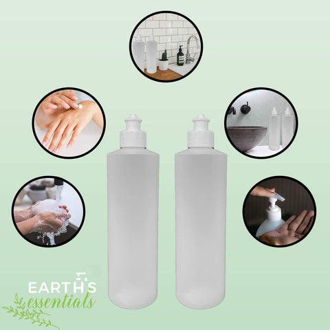 Earth's Essentials 16oz bottle in translucent HDPE shows contents level