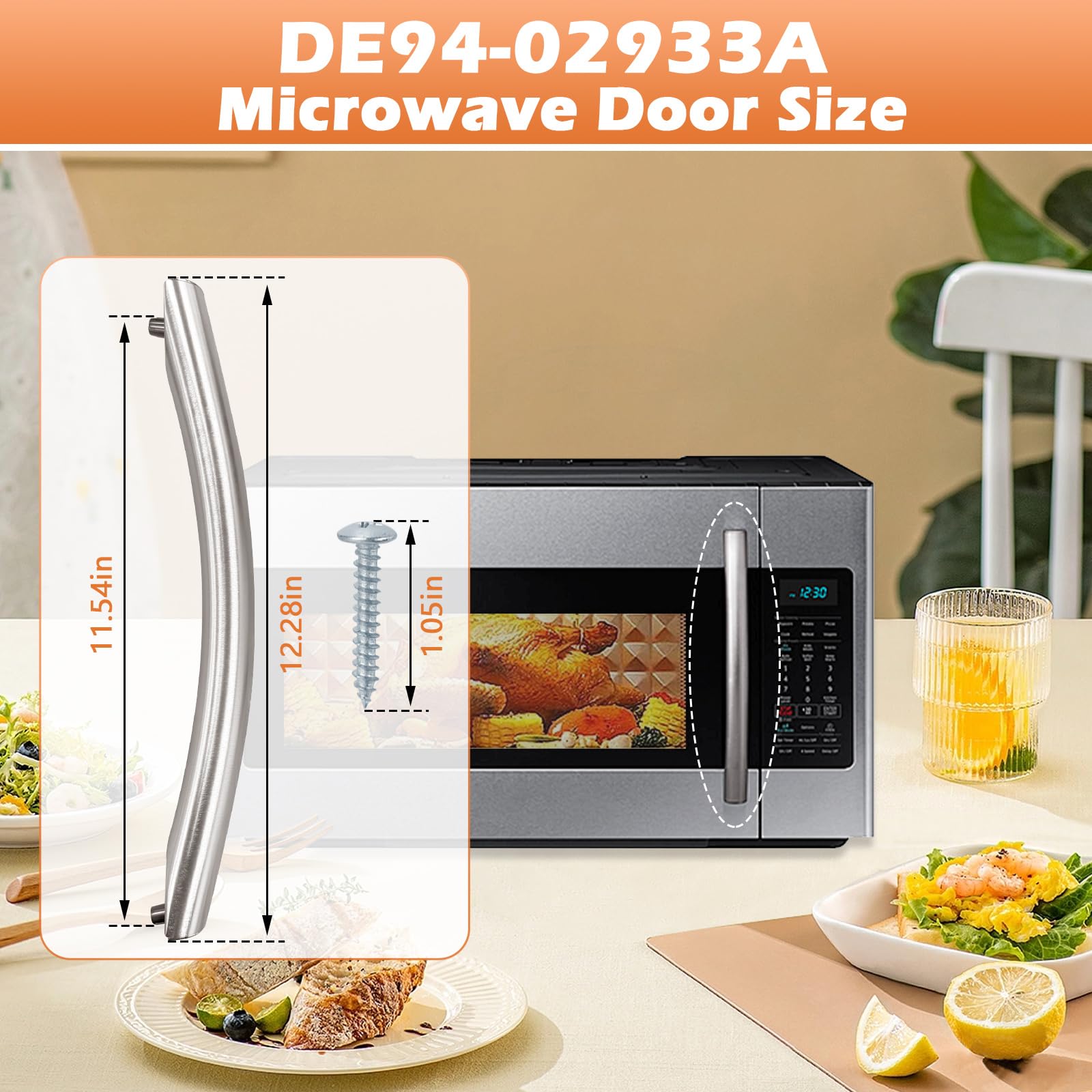 Earthtec Samsung microwave door handle de94-02933a side-view showing stainless finish