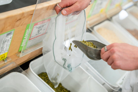 Eco-friendly Earthwise bags supporting reusable storage over disposable bags.