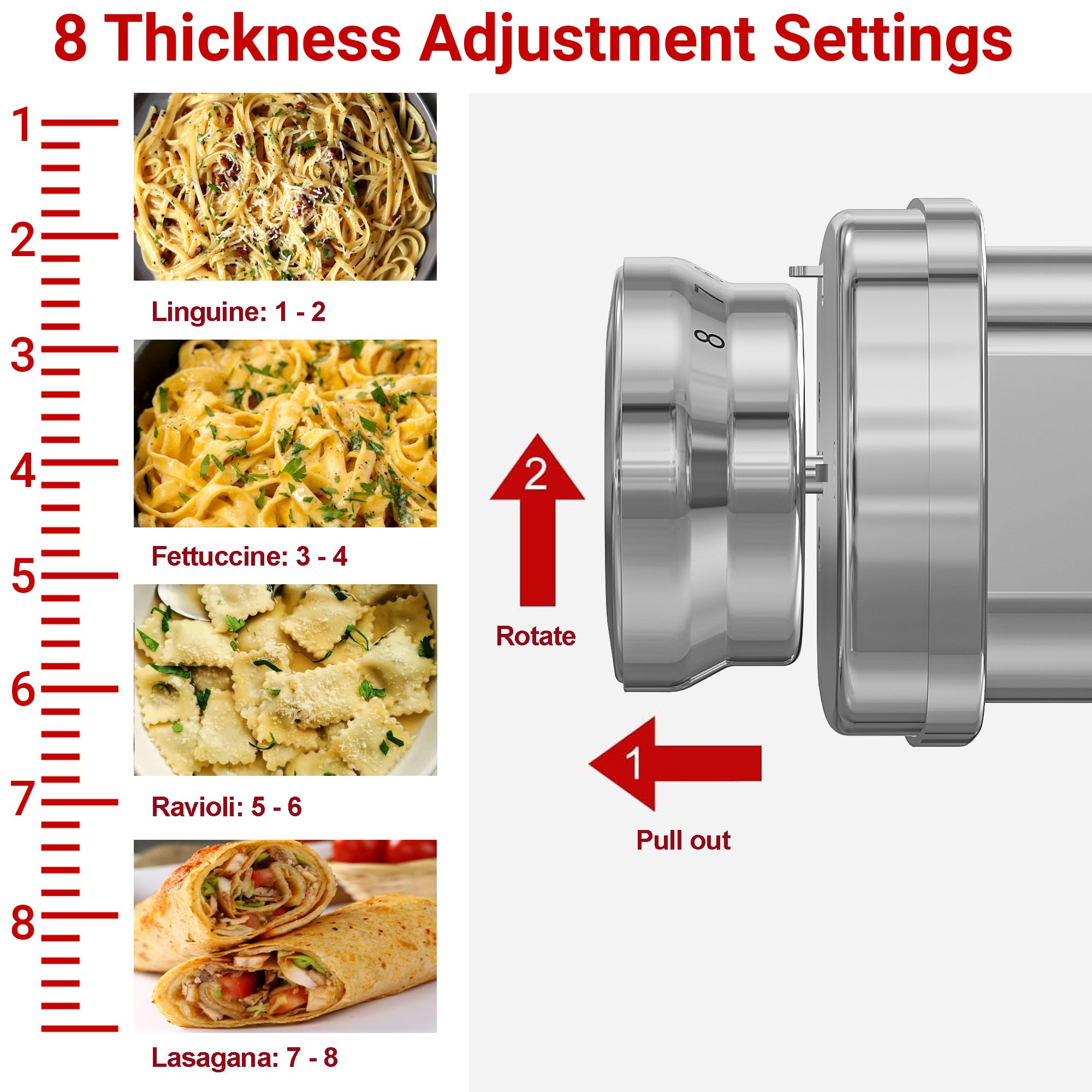 Eascandy all-metal pasta attachment linguine cutter yields delicate noodles.