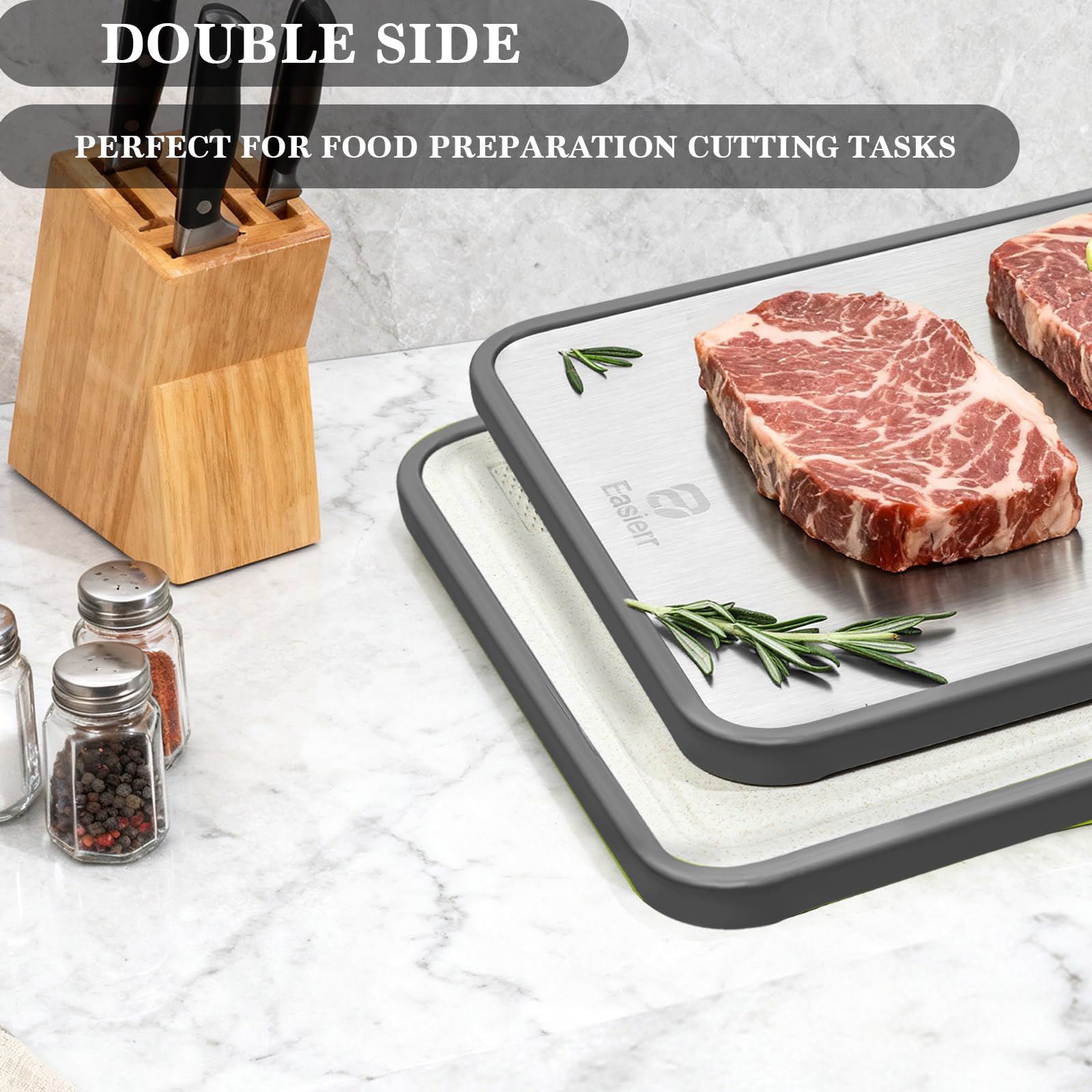 Easierr cutting board built-in handles for easy carrying.