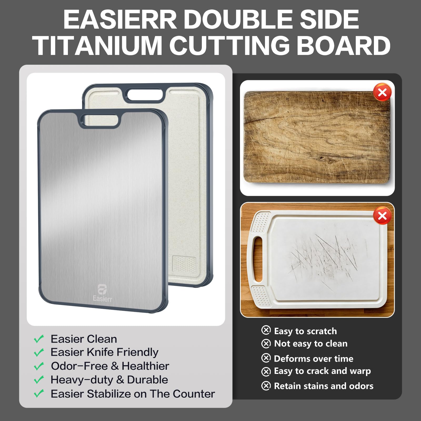 Easierr knife-friendly surface helps preserve blade sharpness.