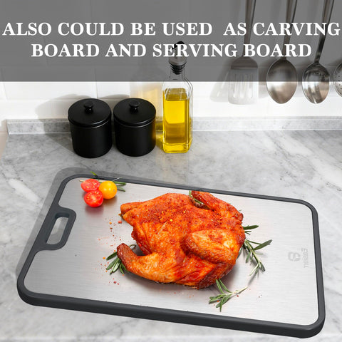 Easierr cutting board titanium meat surface provides a knife-friendly cutting area.
