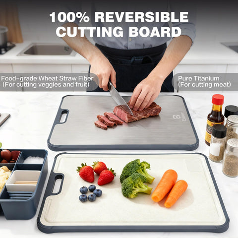 Easierr extra-large titanium cutting board double-sided for meat and produce.