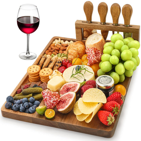 Easoger acacia cheese tray with magnetic knife holder for stylish entertaining