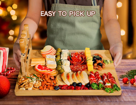 Close-up of Easoger bamboo charcuterie board showing natural grain.
