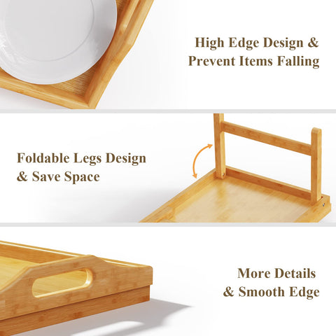 Easoger bamboo bed tray carrying handles ease transport