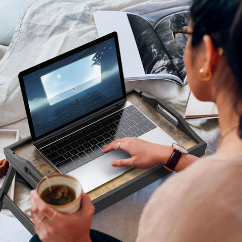 Easoger portable bamboo bed table ideal for laptop, reading, or meals.