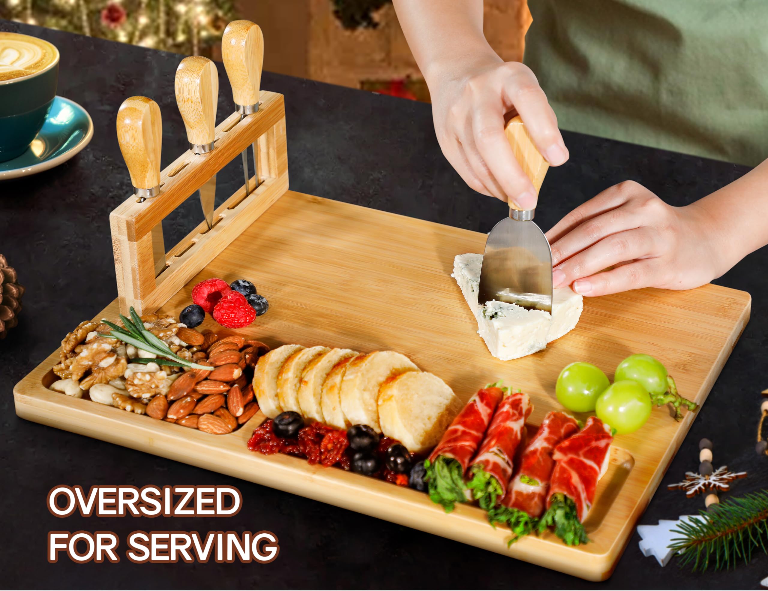 14x11 inch Easoger serving space arranged with meats and fruit.