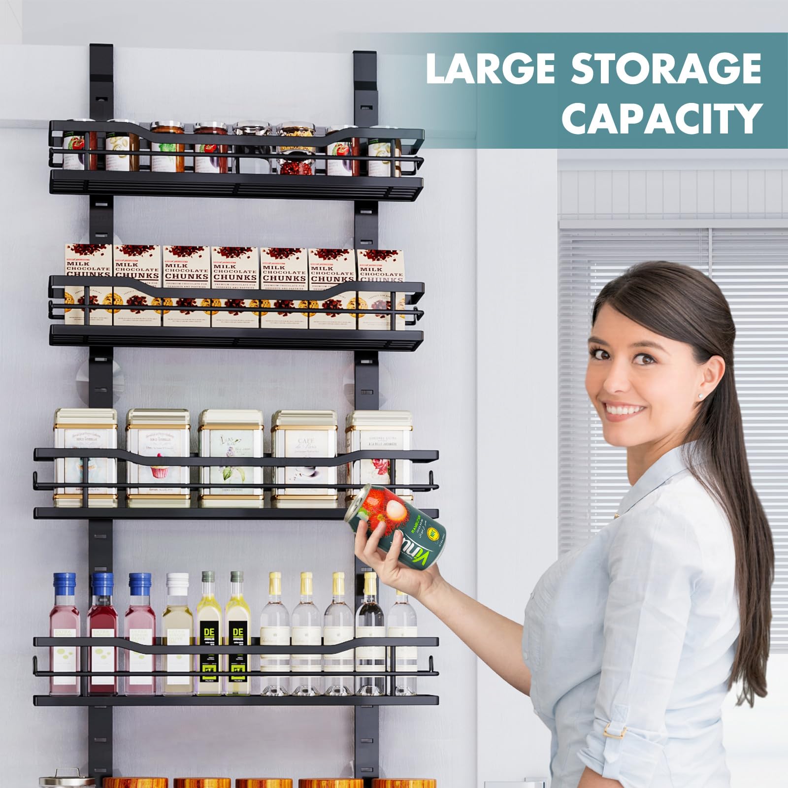 Eastherry 59-inch frame height accommodates taller items with easy access.