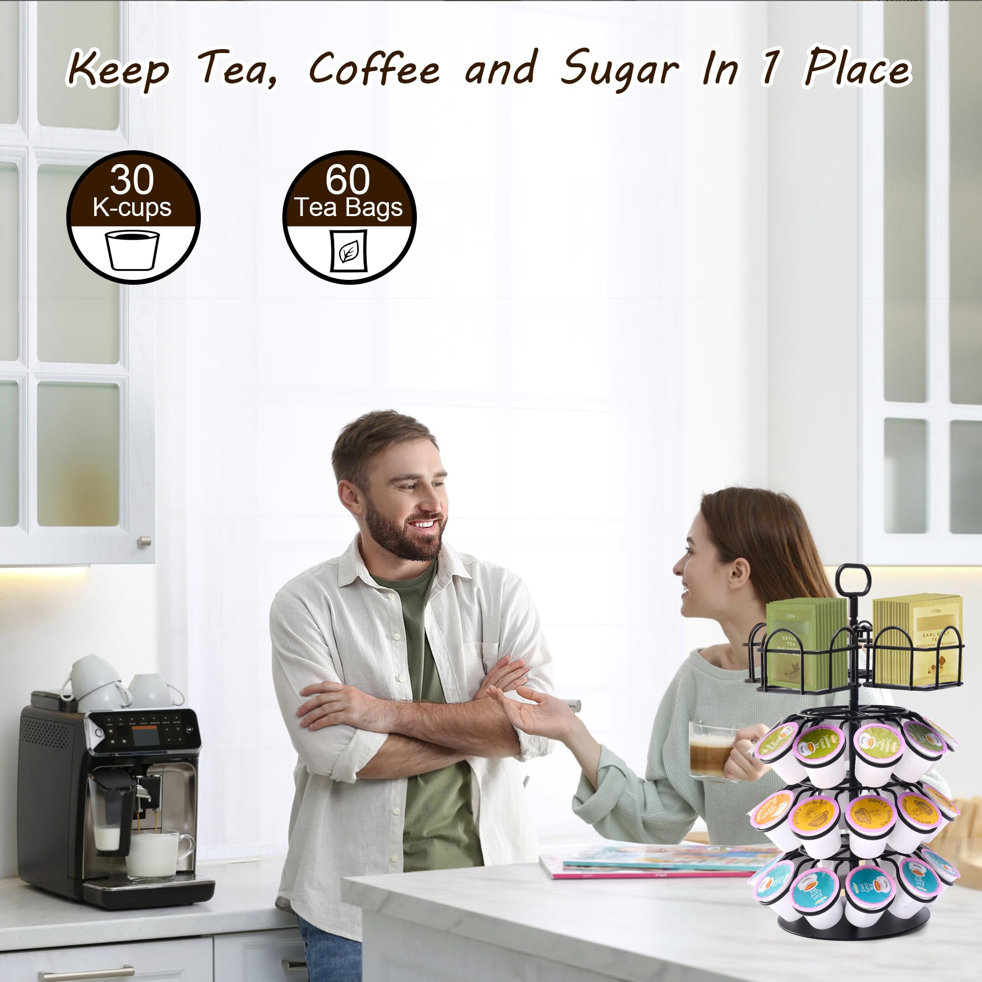 Eastsign four-tier pod organizer neatly arranges K-Cups and tea bags.