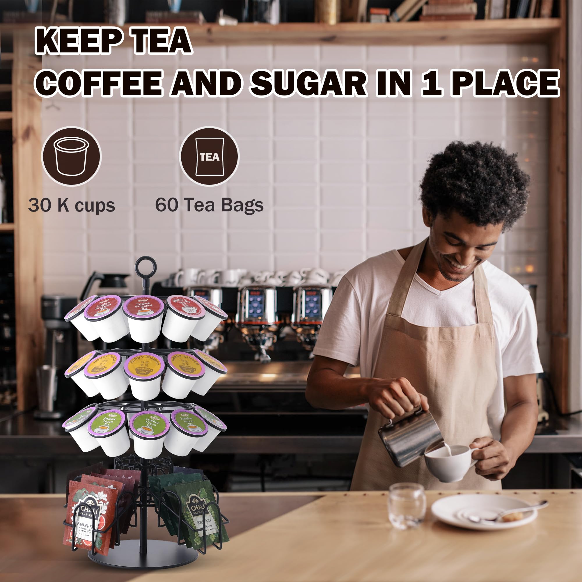 Eastsign coffee pod carousel 360 rotation demonstrates easy access to flavors and pods.