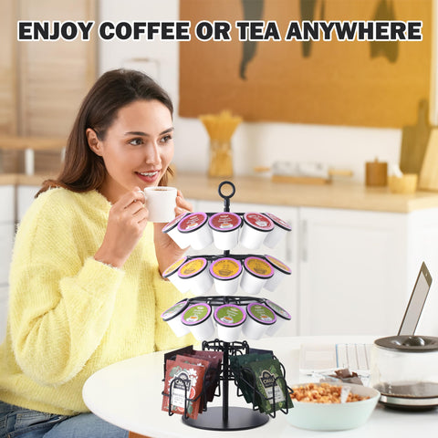 Eastsign carousel dimensions highlight compact footprint fits small kitchens beside the coffee maker.