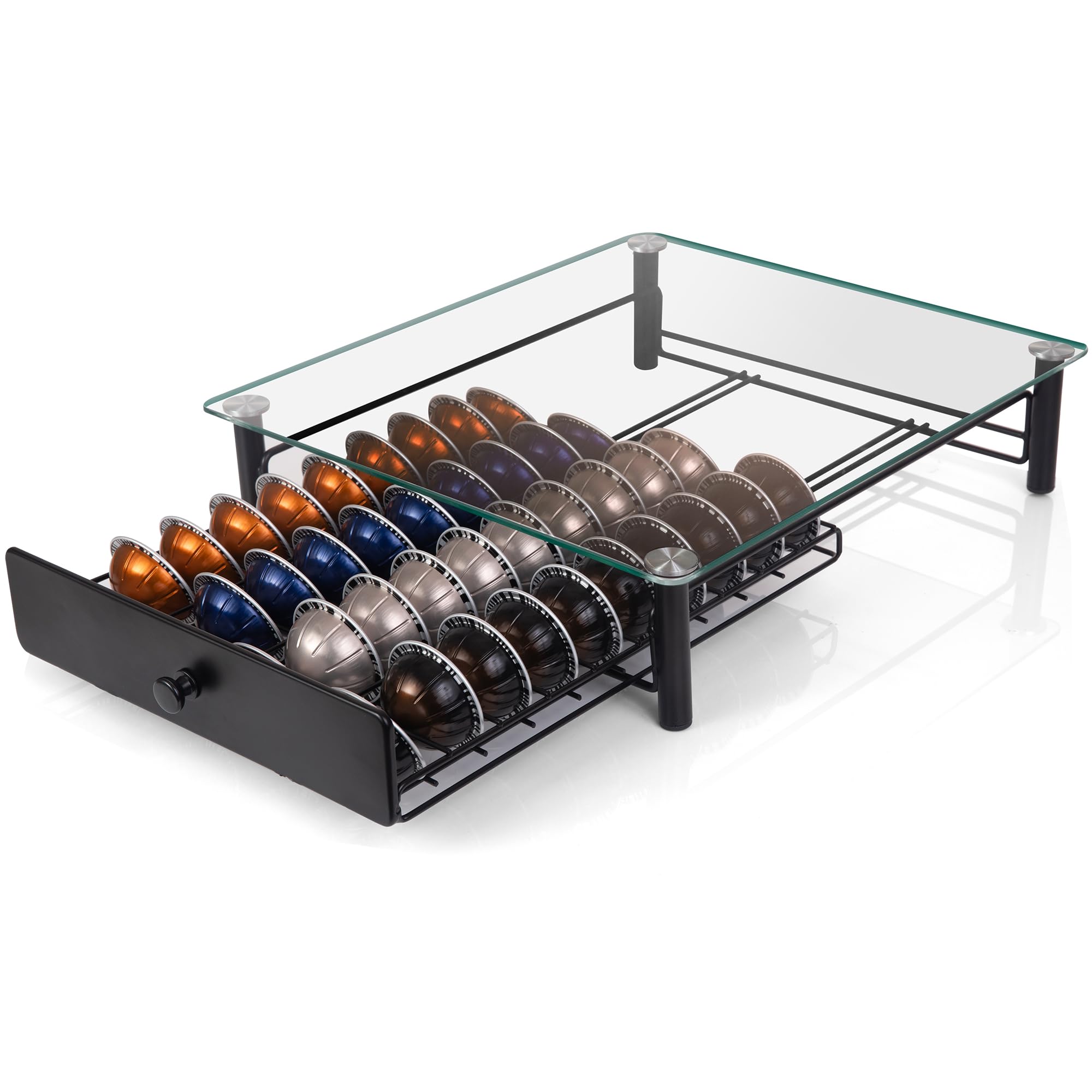 Eastsign coffee pod display shelf adds visual appeal while organizing capsules by flavor.