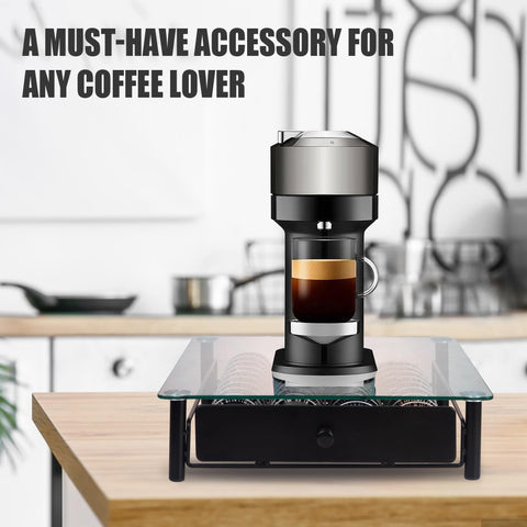 Eastsign vertuo pod drawer under coffee maker keeps essentials within arm's reach during morning routines.
